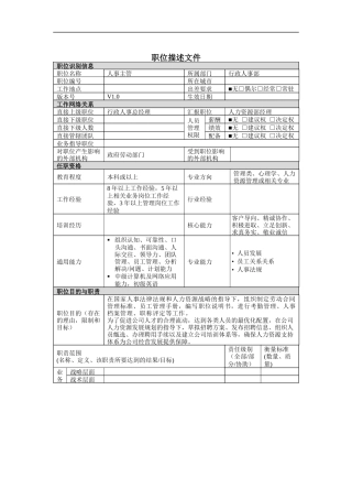 分公司人事主管岗位说明书