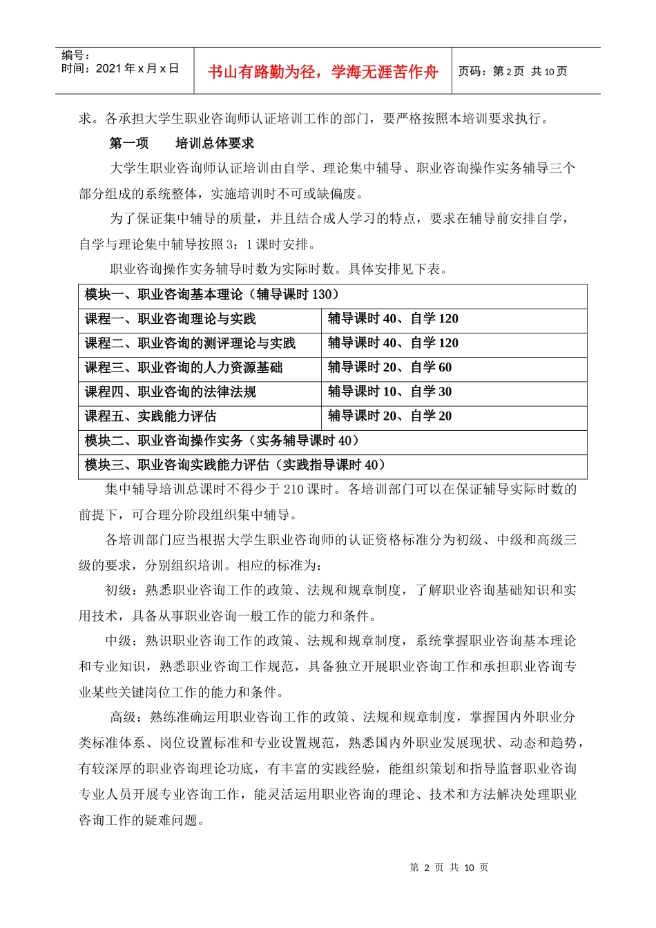 试谈大学生职业咨询师认证培训要求_第2页