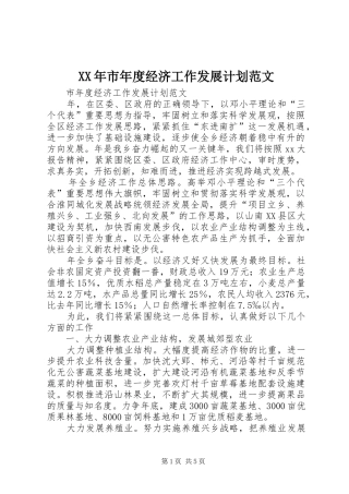 XX年市年度经济工作发展计划范文