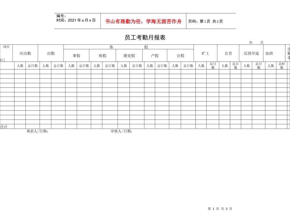 员工考勤月报表(1)_第1页