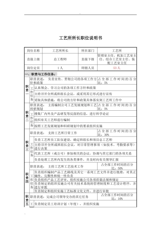 工艺所所长职位说明书