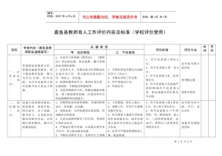 嘉鱼县教师育人工作评价内容及标准(学校评价使用)
