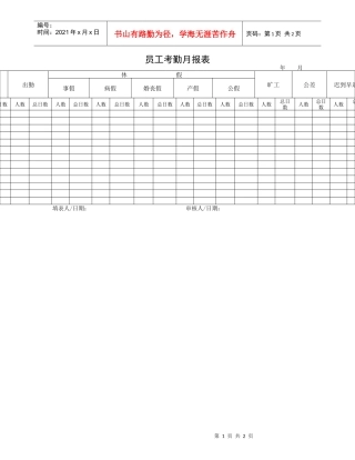 员工考勤月报表