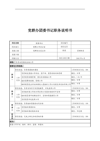 党群办团委书记职务说明书