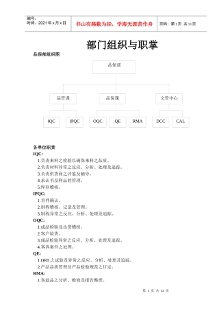 品保组织与职能
