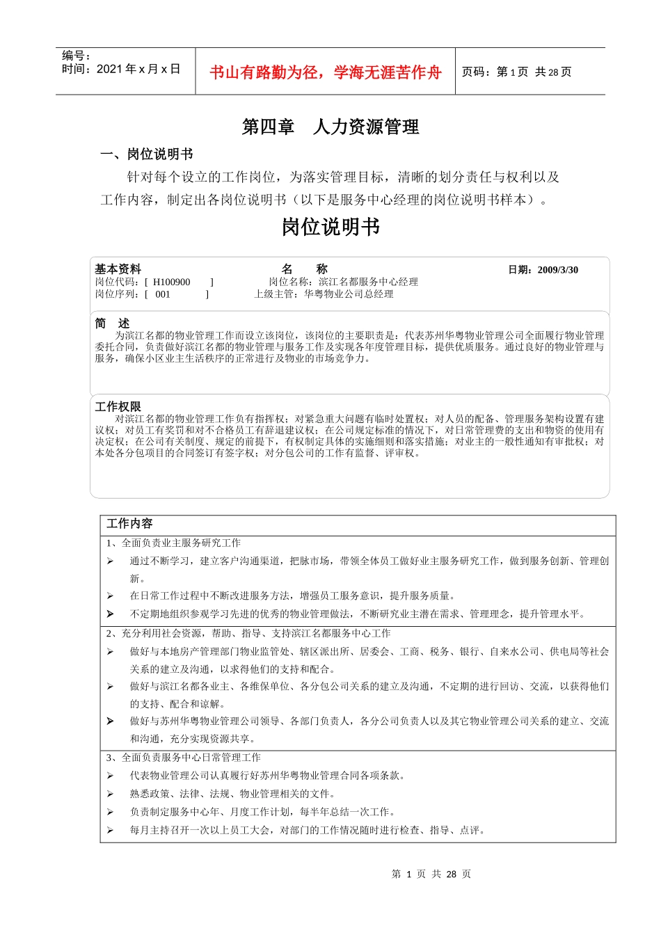 人力资源管理--岗位说明书(DOC 31页)(2)_第1页