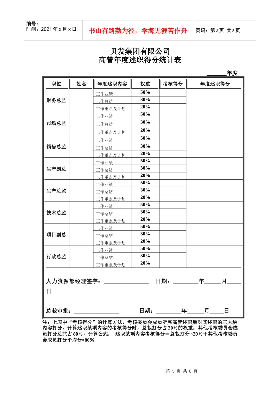 宁波贝发集团有限公司高管年度考核用表_第3页