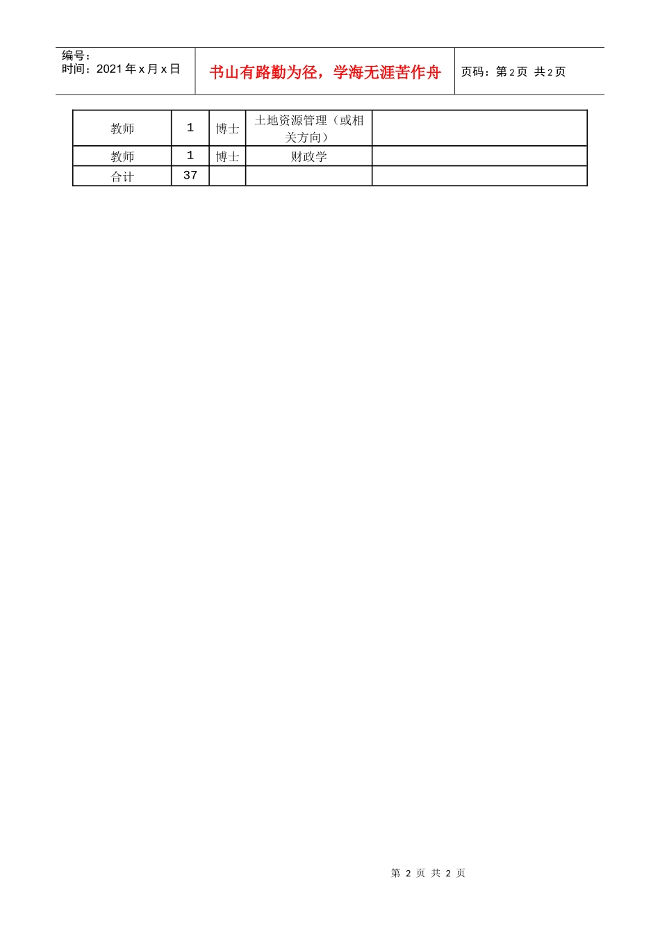 云南财经大学XXXX年公开招聘博士计划_第2页