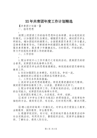XX年共青团年度工作计划精选