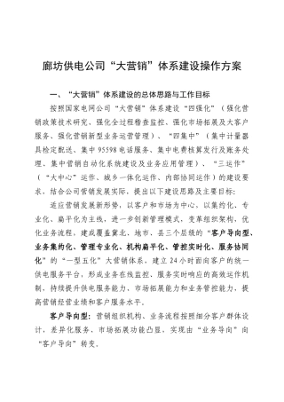 某供电公司大营销体系建设操作方案