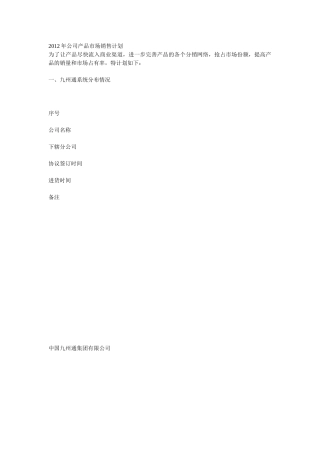 某某年公司产品市场销售计划