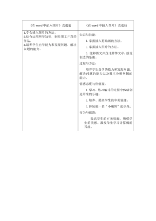 在word中插入图片教学目标设计对比表