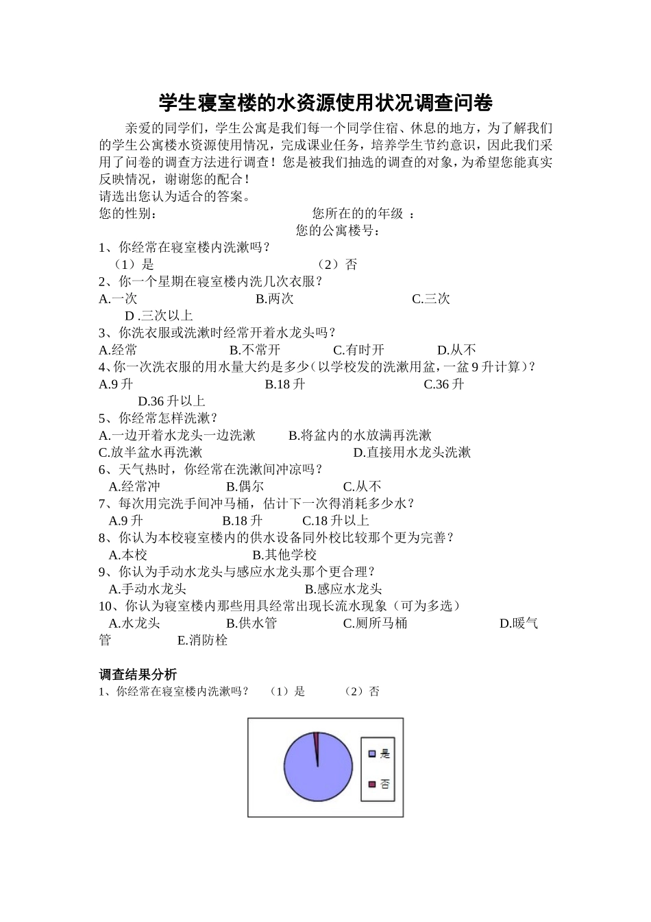 案例一学生寝室楼的水资源使用状况调查问卷_第1页