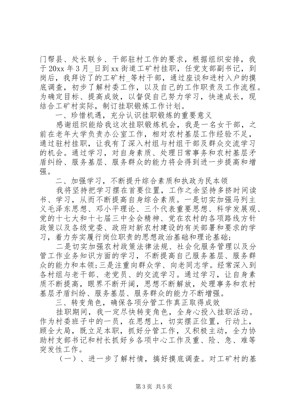20某年乡村干部挂职计划范文三篇_第3页