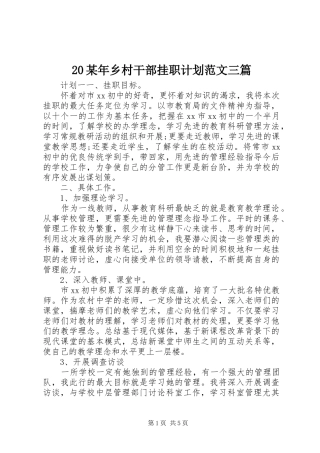 20某年乡村干部挂职计划范文三篇