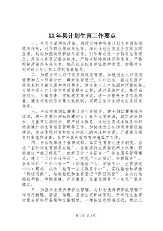 XX年县计划生育工作要点