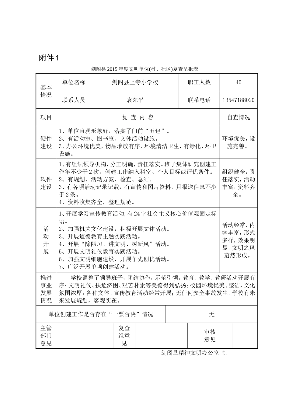 学校文明单位创建、复查验收表_第1页