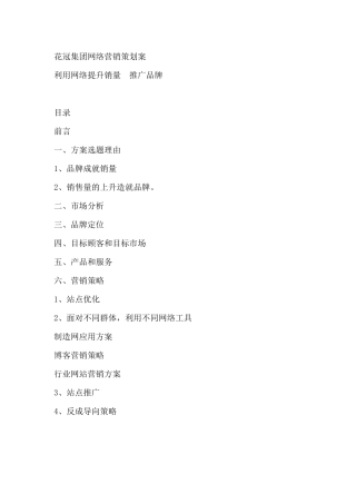 花冠集团网络营销策划案--利用网络提升销量推广品牌