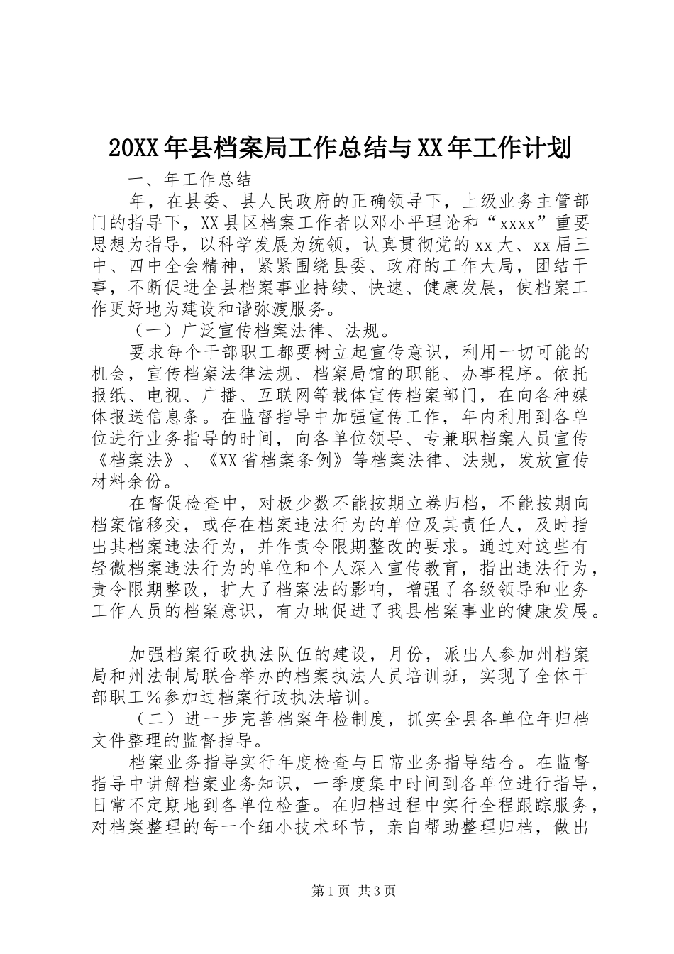 20XX年县档案局工作总结与XX年工作计划_第1页