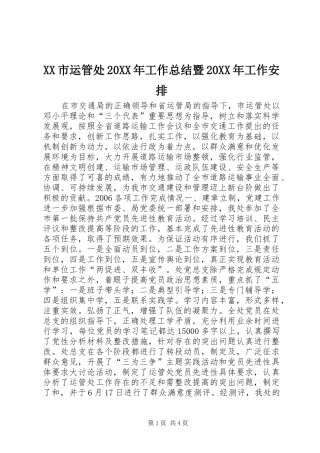 XX市运管处20XX年工作总结暨20XX年工作安排