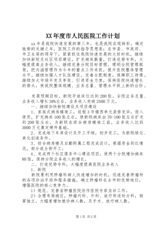 XX年度市人民医院工作计划
