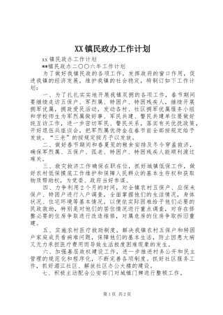 XX镇民政办工作计划