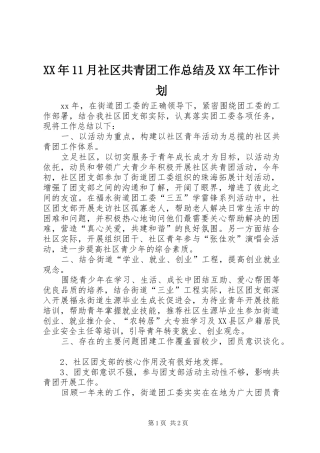 XX年11月社区共青团工作总结及XX年工作计划