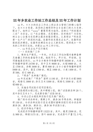 XX年乡农业工作站工作总结及XX年工作计划
