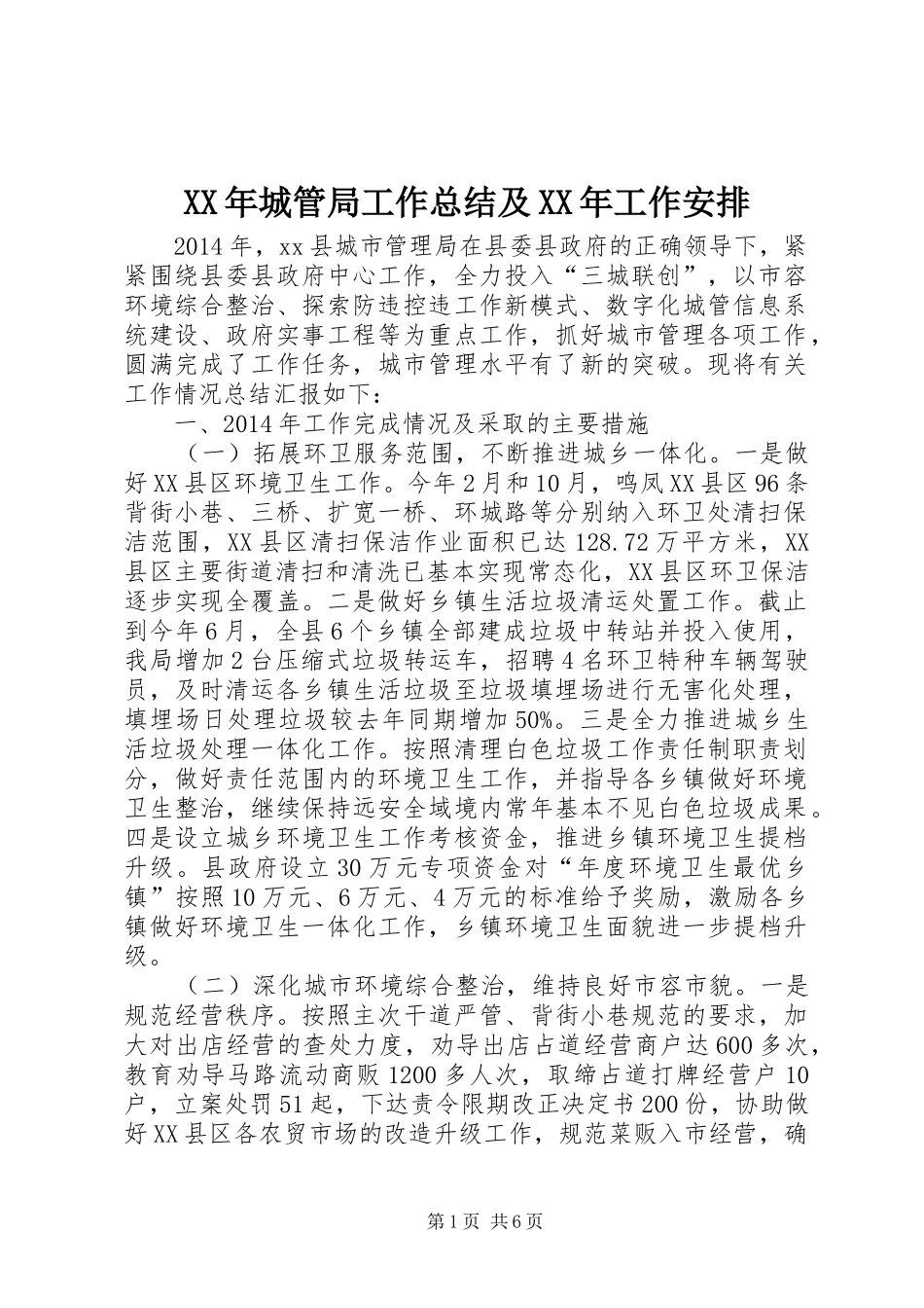XX年城管局工作总结及XX年工作安排_第1页