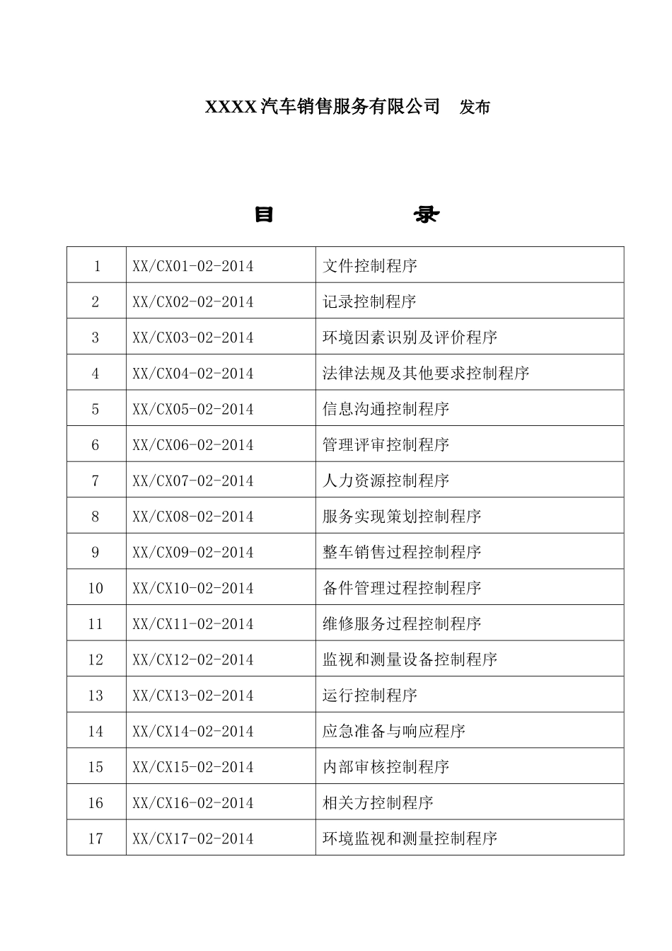 汽车销售公司质量和环境程序文件_第2页
