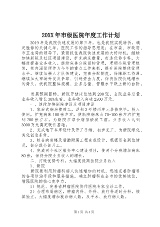 20XX年市级医院年度工作计划