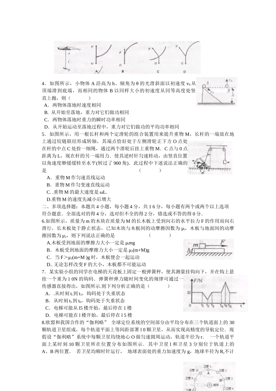 海门市高三物理诊断性考试试卷_第2页