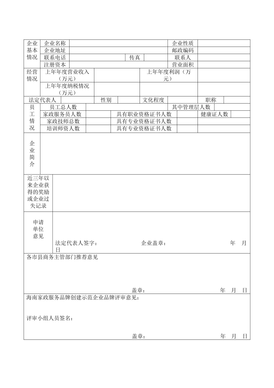 海南家政服务企业品牌创建示范企业申报表_第2页