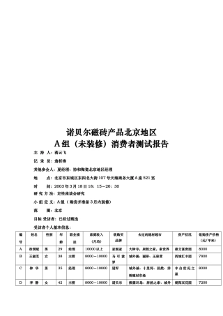诺贝尔磁砖产品A组未装修消费者测试报告
