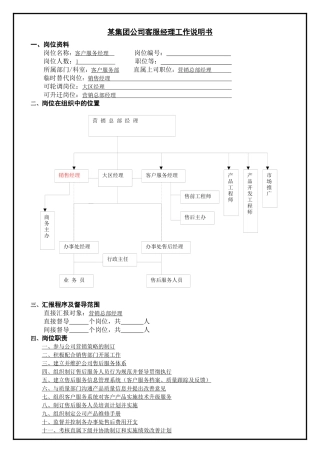 某集团公司客服经理工作说明书