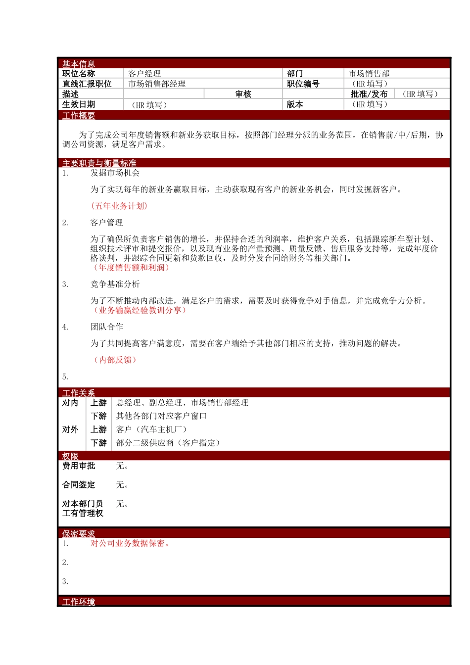 某大型电子公司销售客户经理职位说明书_第1页