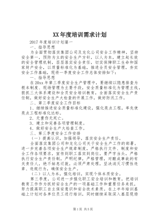 XX年度培训需求计划