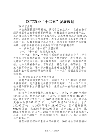 XX市农业“十二五”发展规划