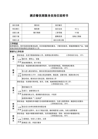 酒店餐饮部服务员岗位说明书