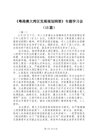 《粤港澳大湾区发展规划纲要》专题学习会（15篇）