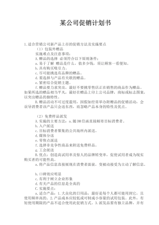 某公司促销计划书