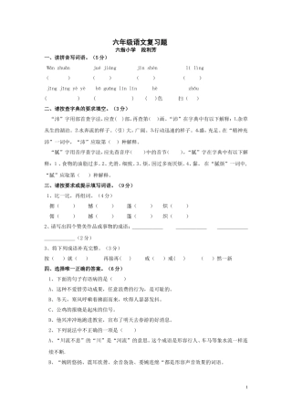 六年级语文复习题（段利芳）