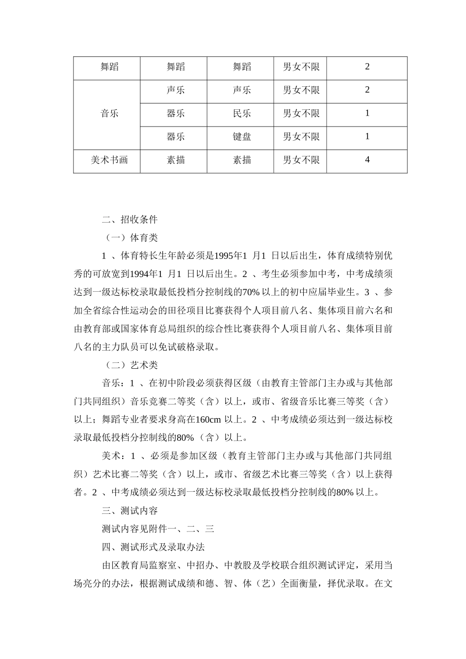 莆田八中年度体育艺术特长生招生方案_第3页