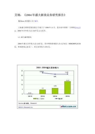 某年盛大新浪业务研究报告