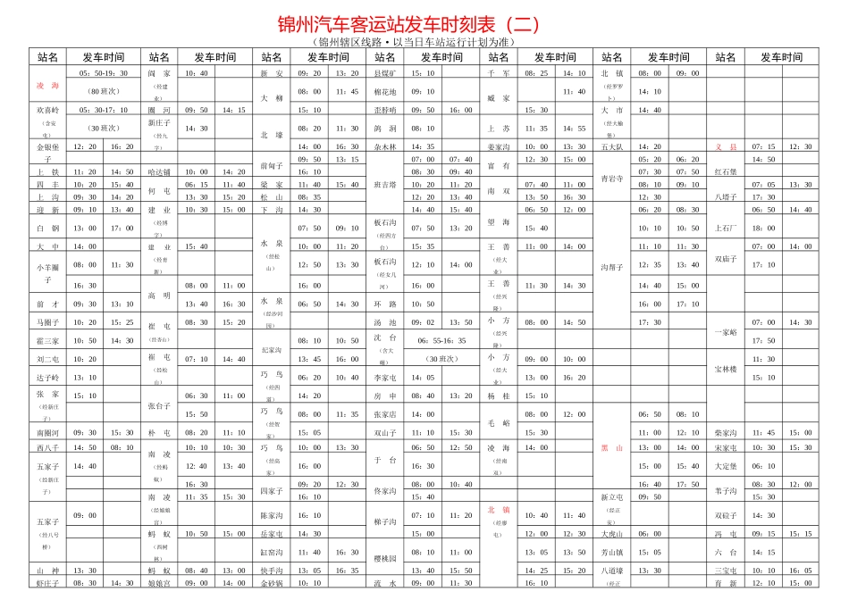 锦州汽车客运站发车时刻表（一）_第2页