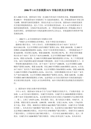 某某年月份我国SUV市场分析及全年展望