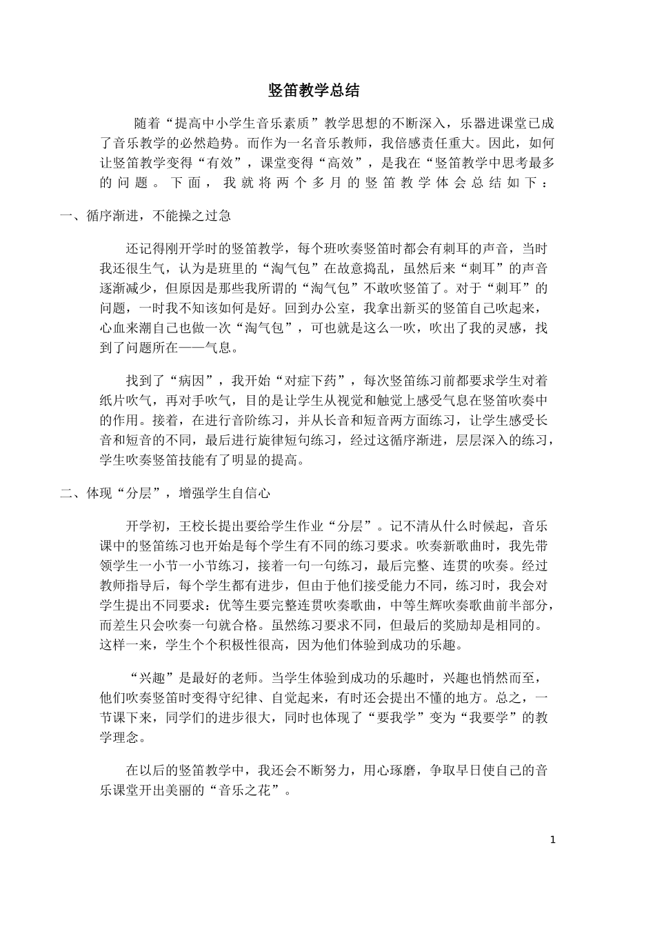 竖笛教学总结_第1页