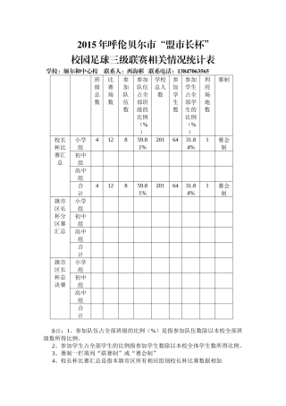 额尔和中心校校园足球三级联赛相关情况统计表