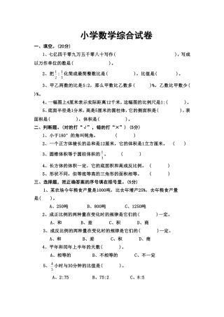 小学数学综合试卷_Microsoft_Word_文档_