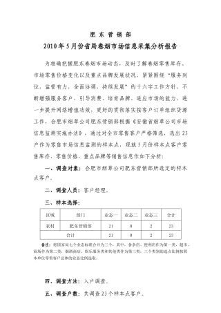肥东营销部5月份省局信息点分析